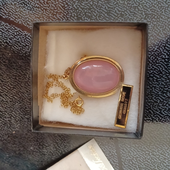 Vintage Gold Plated Rose Quartz Necklace and Earrings set - Picture 3 of 4